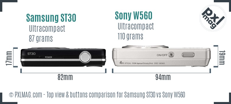 Samsung ST30 vs Sony W560 top view buttons comparison