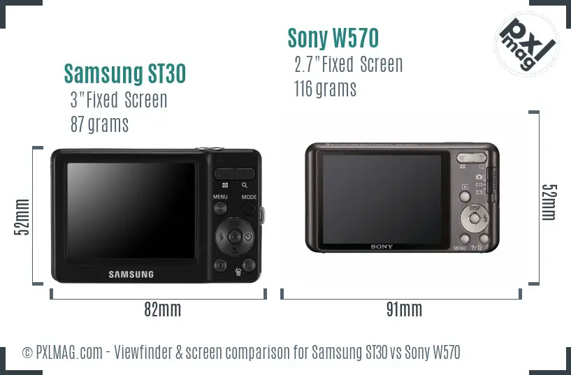 Samsung ST30 vs Sony W570 Screen and Viewfinder comparison