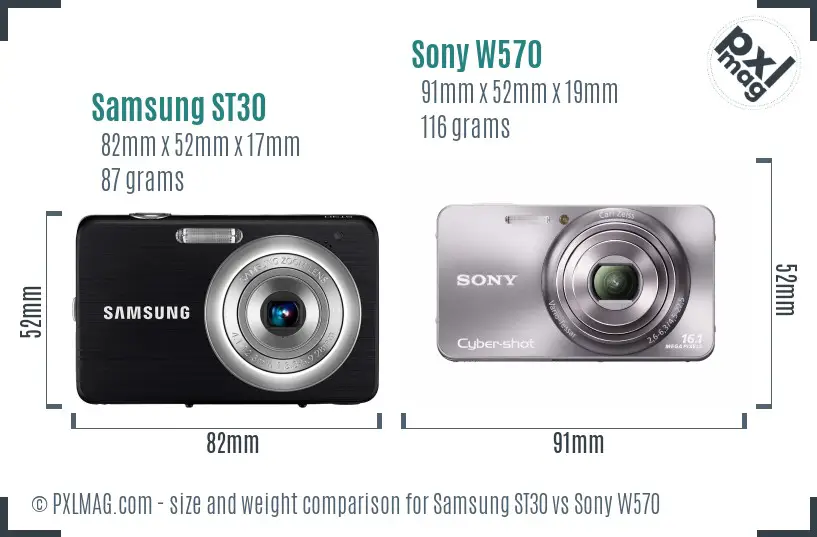 Samsung ST30 vs Sony W570 size comparison