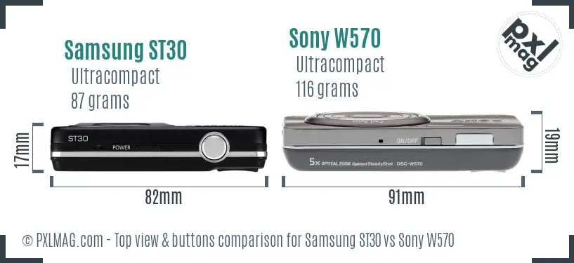 Samsung ST30 vs Sony W570 top view buttons comparison