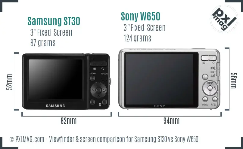 Samsung ST30 vs Sony W650 Screen and Viewfinder comparison