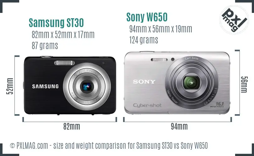 Samsung ST30 vs Sony W650 size comparison
