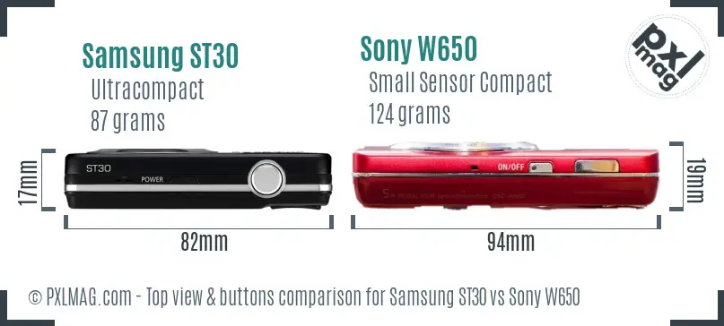 Samsung ST30 vs Sony W650 top view buttons comparison