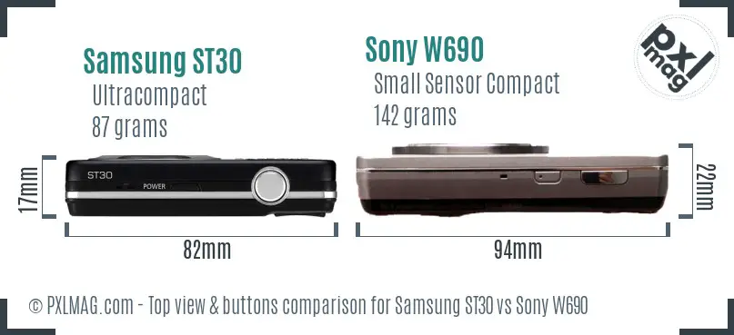 Samsung ST30 vs Sony W690 top view buttons comparison Samsung ST30 vs Sony W690 top view buttons comparison