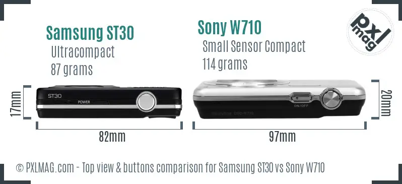 Samsung ST30 vs Sony W710 top view buttons comparison Samsung ST30 vs Sony W710 top view buttons comparison