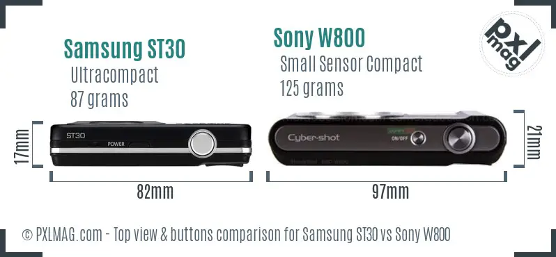 Samsung ST30 vs Sony W800 top view buttons comparison Samsung ST30 vs Sony W800 top view buttons comparison