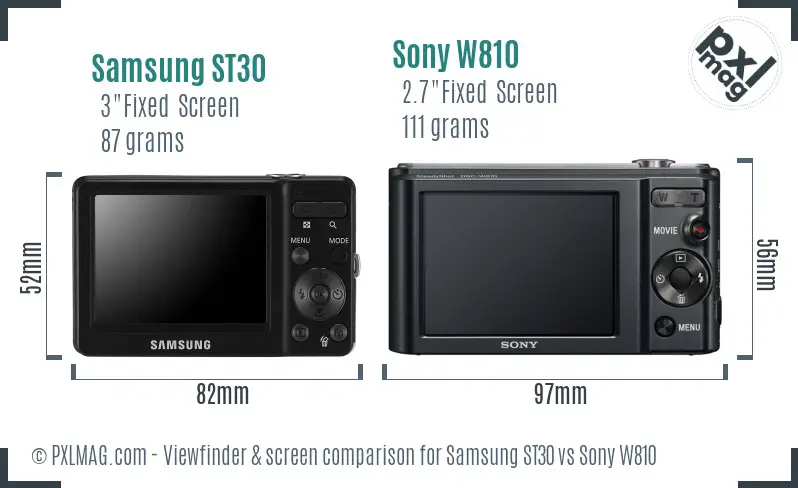 Samsung ST30 vs Sony W810 Screen and Viewfinder comparison