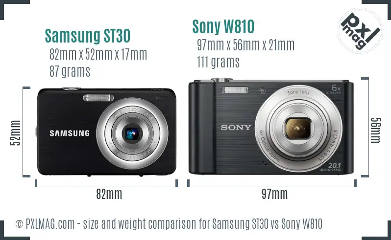 Samsung ST30 vs Sony W810 size comparison