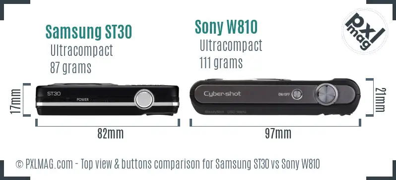 Samsung ST30 vs Sony W810 top view buttons comparison