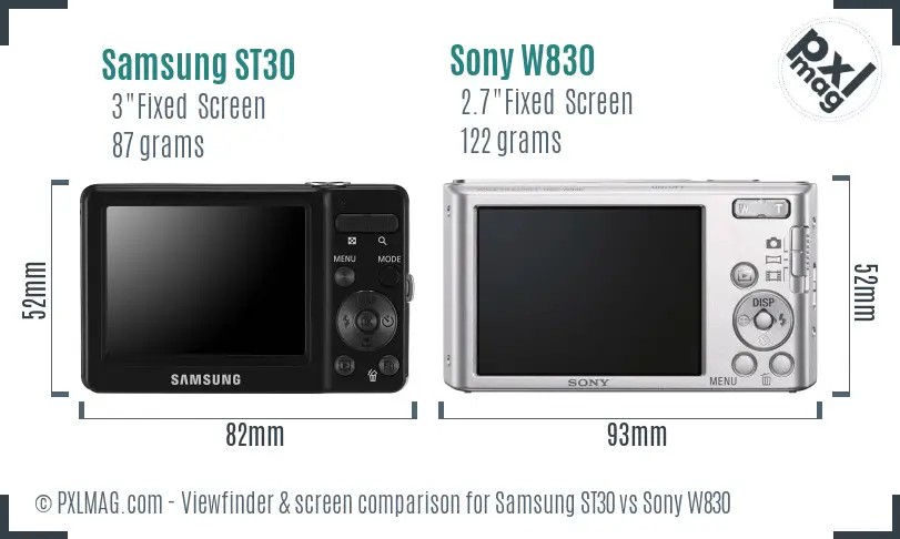 Samsung ST30 vs Sony W830 Screen and Viewfinder comparison