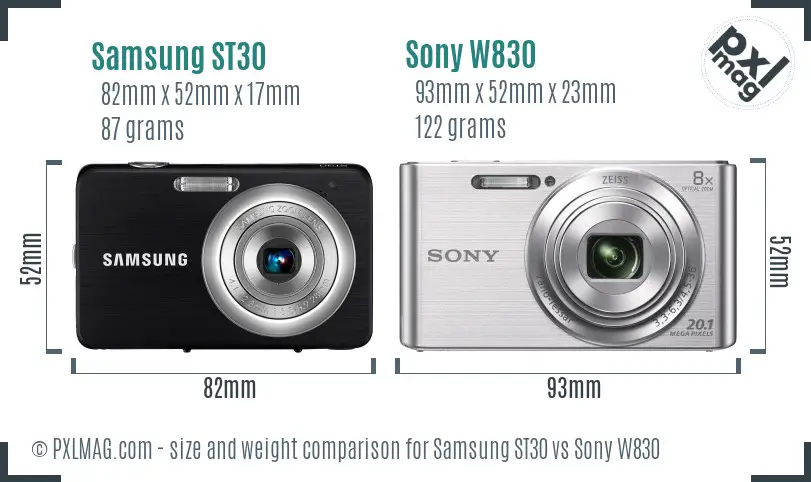 Samsung ST30 vs Sony W830 size comparison