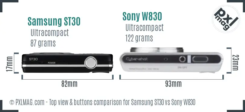 Samsung ST30 vs Sony W830 top view buttons comparison