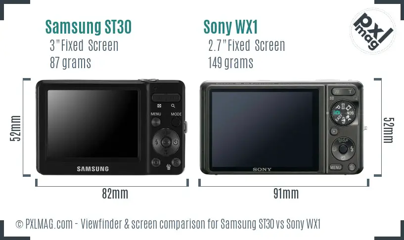 Samsung ST30 vs Sony WX1 Screen and Viewfinder comparison