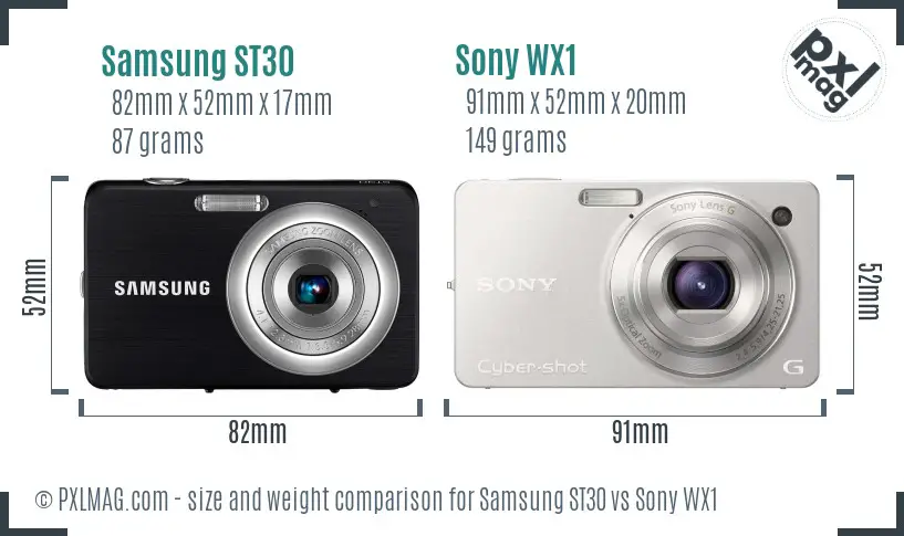 Samsung ST30 vs Sony WX1 size comparison