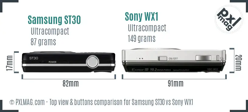 Samsung ST30 vs Sony WX1 top view buttons comparison