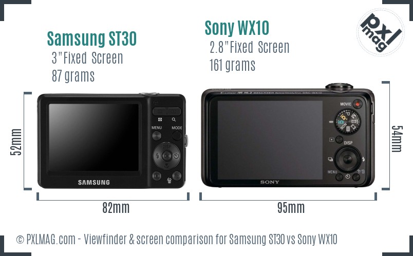 Samsung ST30 vs Sony WX10 Screen and Viewfinder comparison