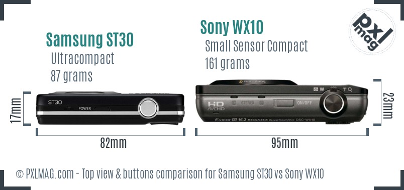 Samsung ST30 vs Sony WX10 top view buttons comparison