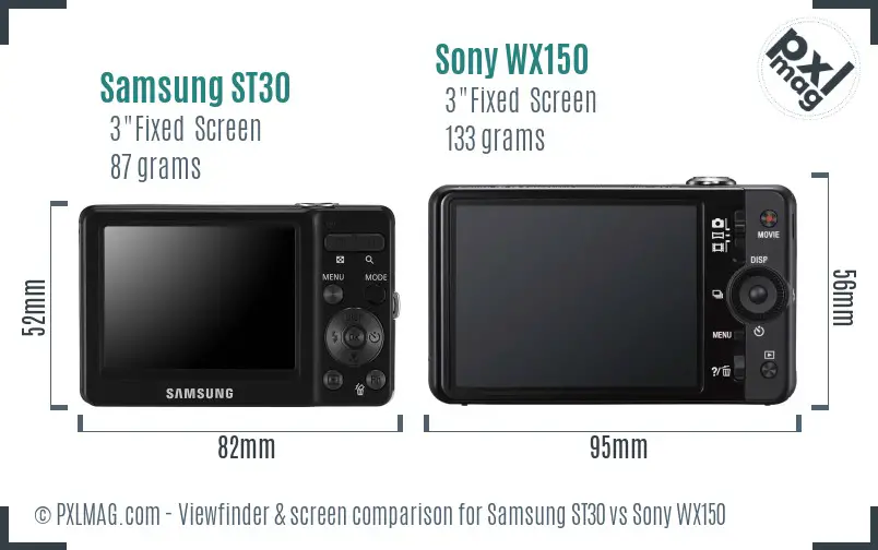 Samsung ST30 vs Sony WX150 Screen and Viewfinder comparison