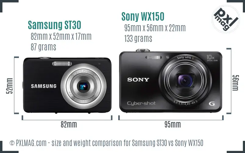 Samsung ST30 vs Sony WX150 size comparison