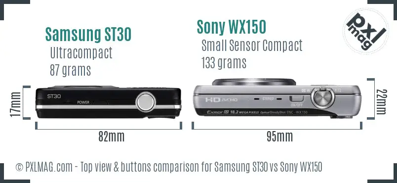 Samsung ST30 vs Sony WX150 top view buttons comparison