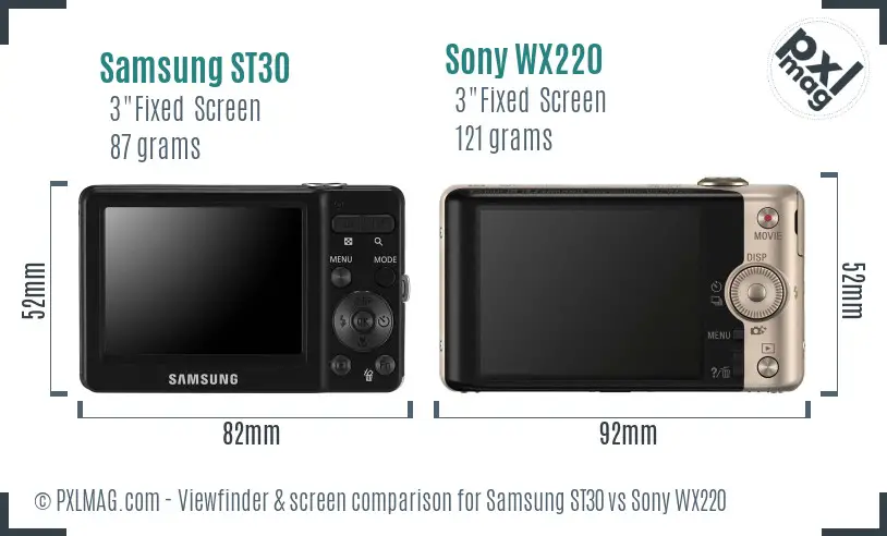 Samsung ST30 vs Sony WX220 Screen and Viewfinder comparison
