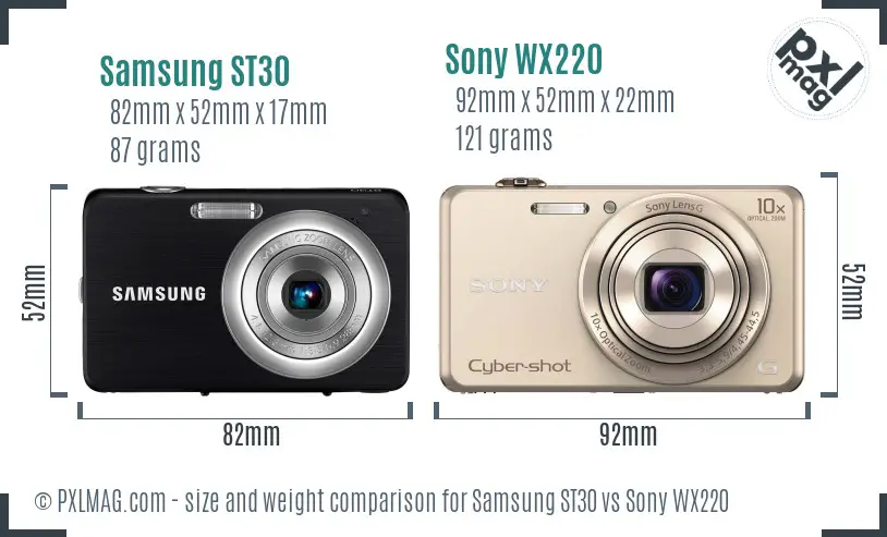 Samsung ST30 vs Sony WX220 size comparison