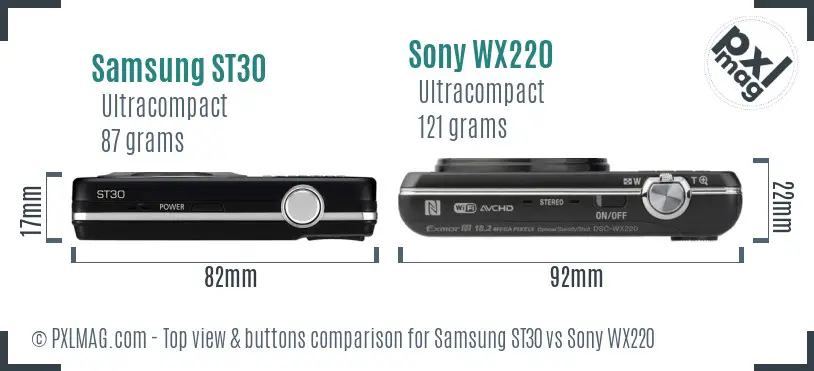Samsung ST30 vs Sony WX220 top view buttons comparison