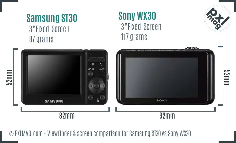 Samsung ST30 vs Sony WX30 Screen and Viewfinder comparison