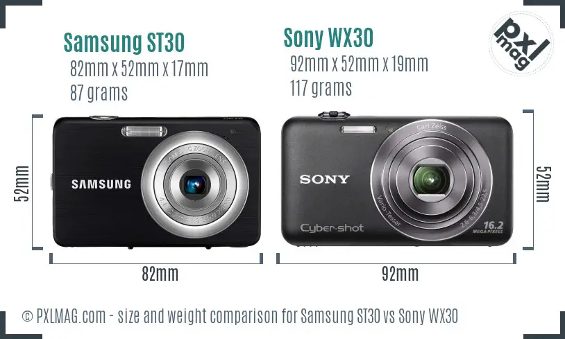 Samsung ST30 vs Sony WX30 size comparison