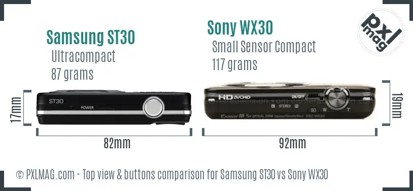 Samsung ST30 vs Sony WX30 top view buttons comparison