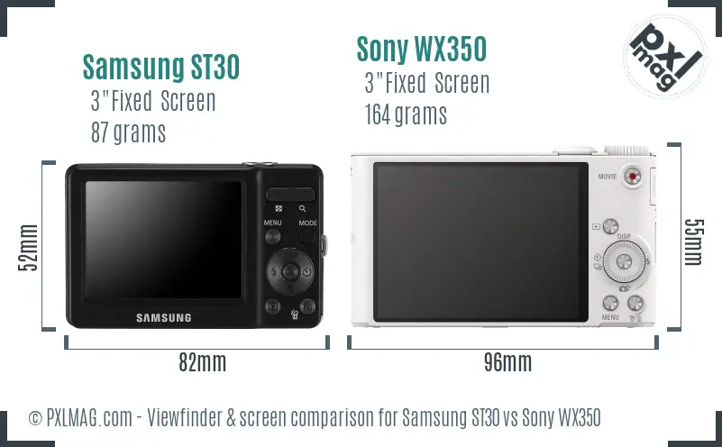 Samsung ST30 vs Sony WX350 Screen and Viewfinder comparison