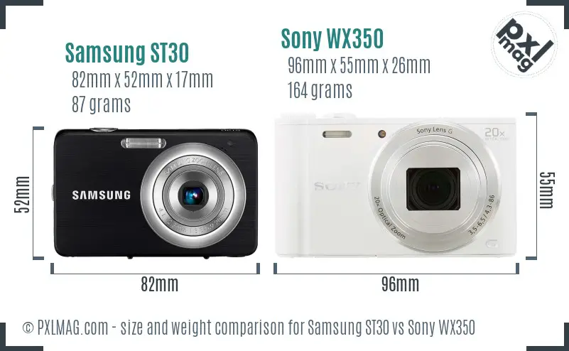 Samsung ST30 vs Sony WX350 size comparison