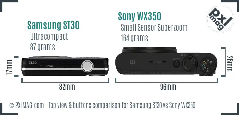 Samsung ST30 vs Sony WX350 top view buttons comparison