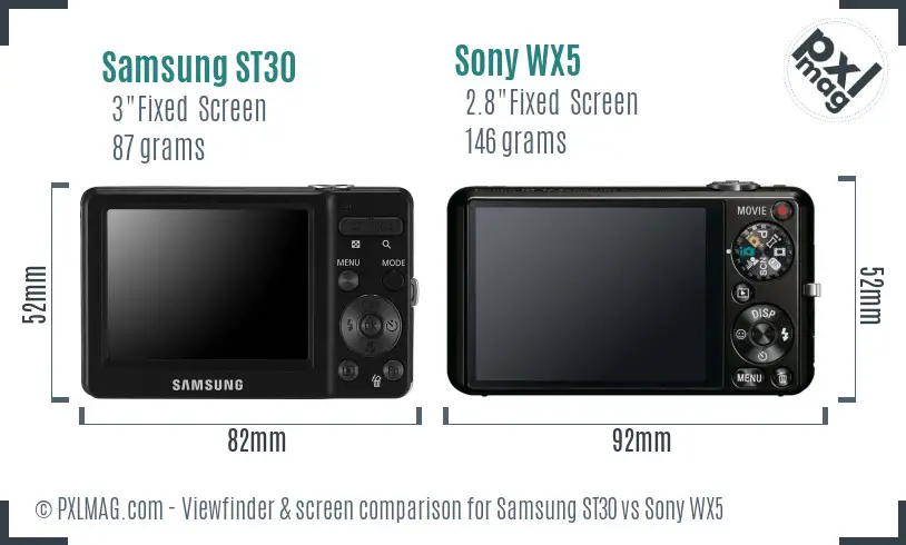 Samsung ST30 vs Sony WX5 Screen and Viewfinder comparison Samsung ST30 vs Sony WX5 Screen and Viewfinder comparison