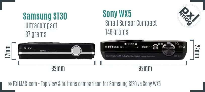 Samsung ST30 vs Sony WX5 top view buttons comparison Samsung ST30 vs Sony WX5 top view buttons comparison