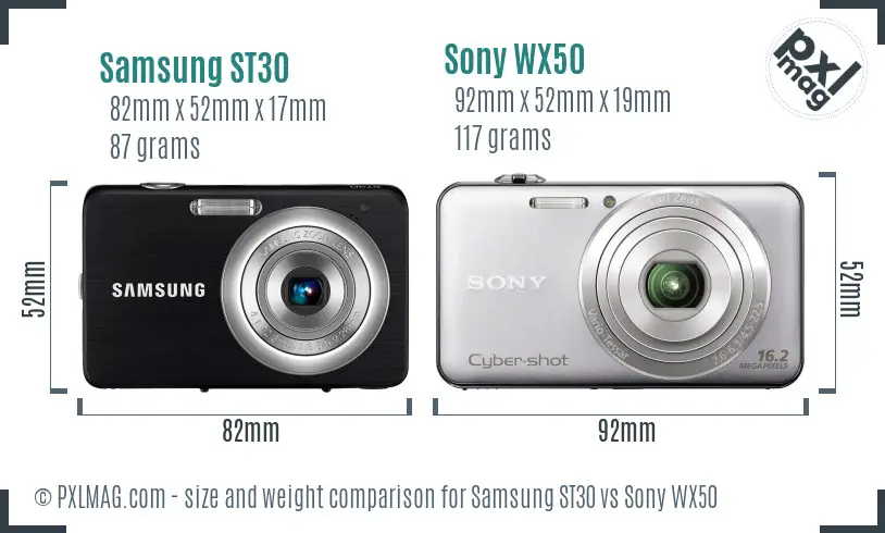 Samsung ST30 vs Sony WX50 size comparison Samsung ST30 vs Sony WX50 size comparison
