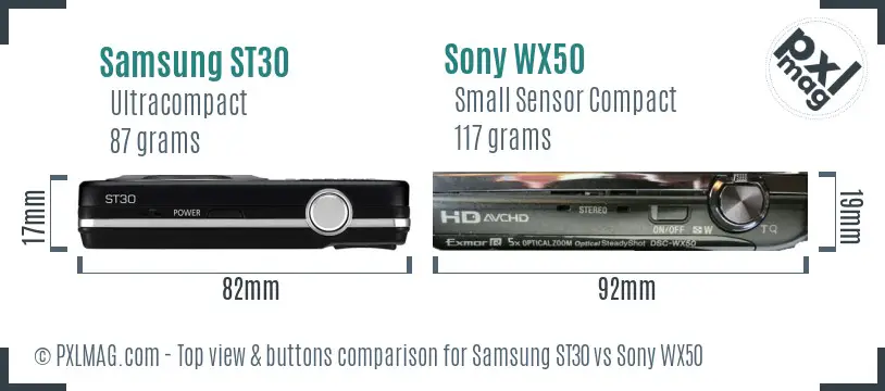 Samsung ST30 vs Sony WX50 top view buttons comparison Samsung ST30 vs Sony WX50 top view buttons comparison