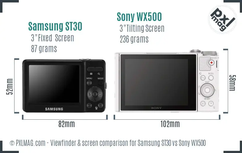 Samsung ST30 vs Sony WX500 Screen and Viewfinder comparison