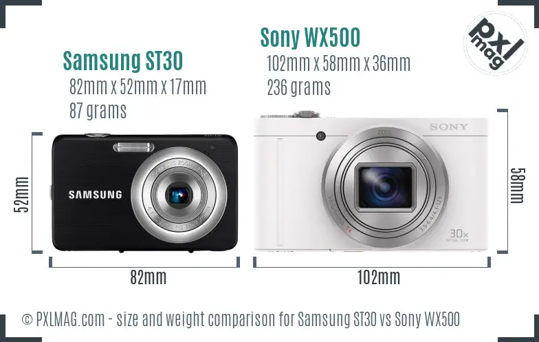 Samsung ST30 vs Sony WX500 size comparison