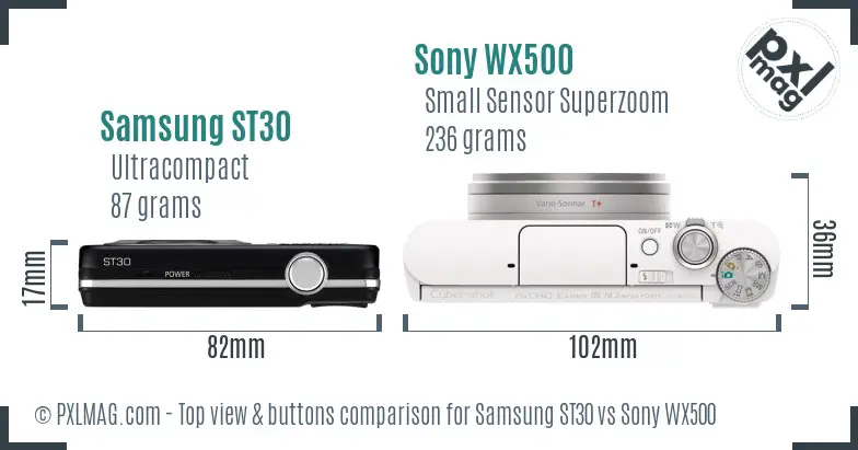 Samsung ST30 vs Sony WX500 top view buttons comparison