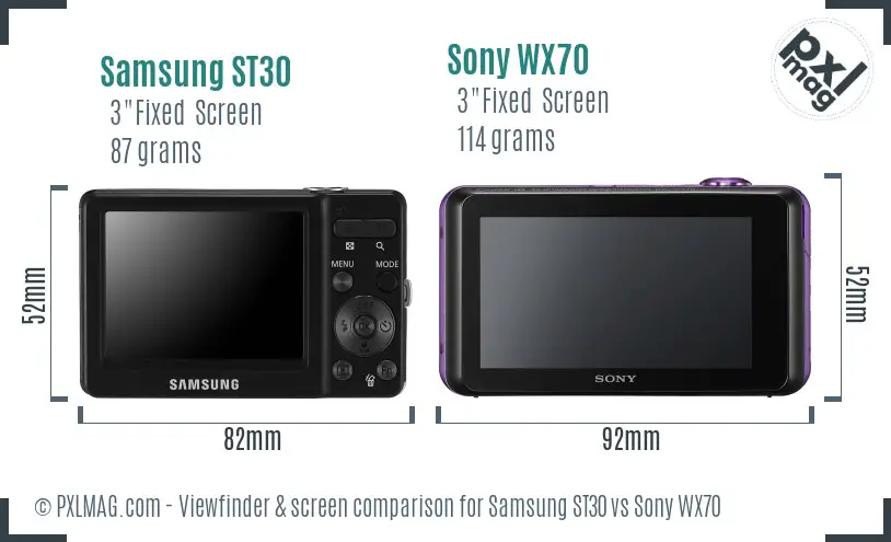 Samsung ST30 vs Sony WX70 Screen and Viewfinder comparison