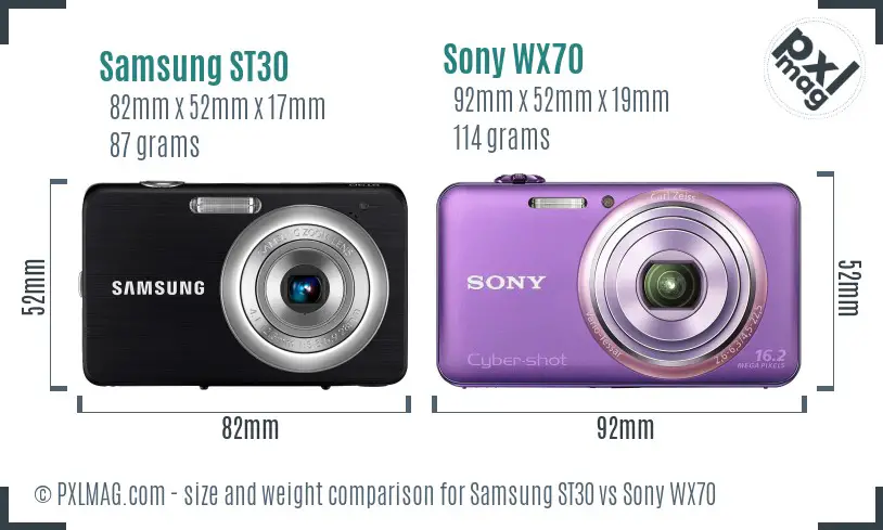 Samsung ST30 vs Sony WX70 size comparison