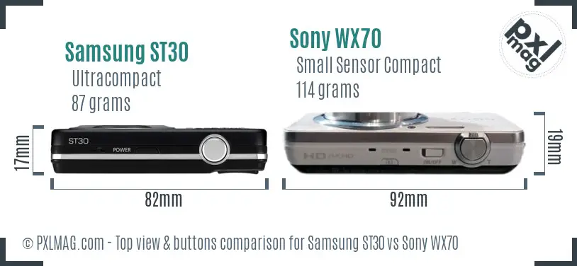 Samsung ST30 vs Sony WX70 top view buttons comparison