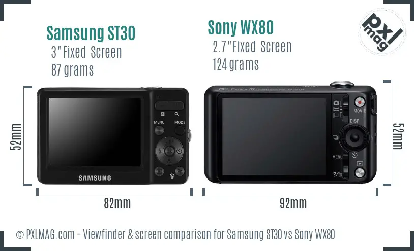Samsung ST30 vs Sony WX80 Screen and Viewfinder comparison