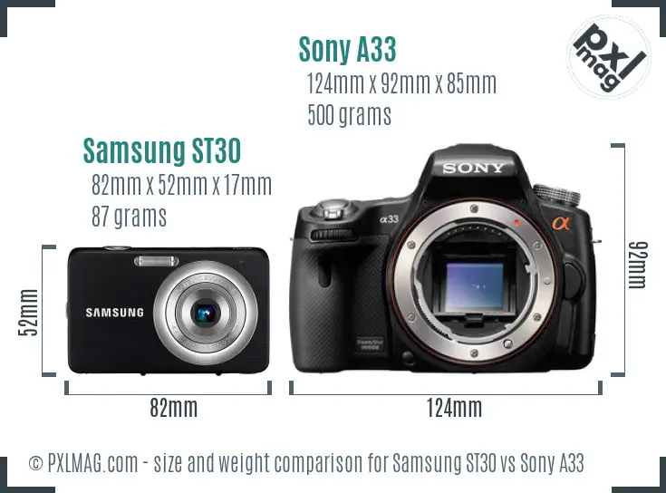 Samsung ST30 vs Sony A33 size comparison Samsung ST30 vs Sony A33 size comparison