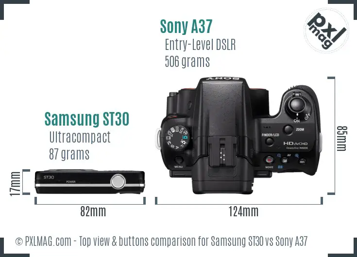 Samsung ST30 vs Sony A37 top view buttons comparison