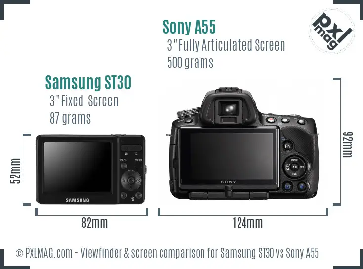 Samsung ST30 vs Sony A55 Screen and Viewfinder comparison