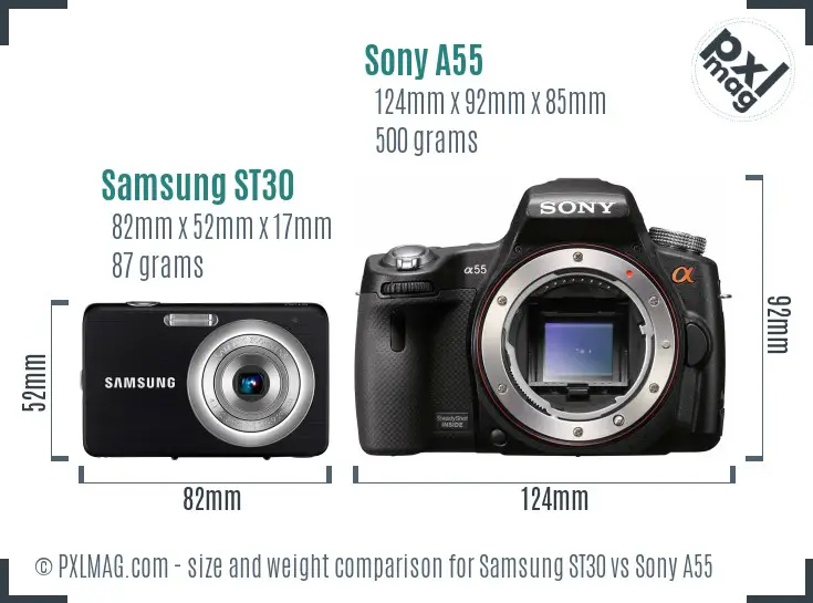 Samsung ST30 vs Sony A55 size comparison