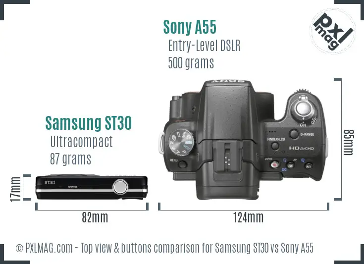 Samsung ST30 vs Sony A55 top view buttons comparison