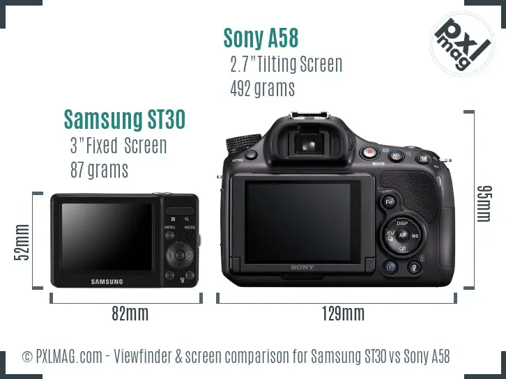 Samsung ST30 vs Sony A58 Screen and Viewfinder comparison